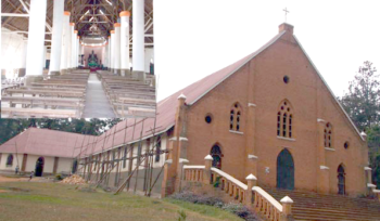 Villa Maria Cathedral in Masaka under renovation. The cathedral is one of the oldest brick buildings in the country and it appears set to last hundreds of years more. Inside the historic Villa Maria Cathedral (Inset).Photos by Michael J Ssali.